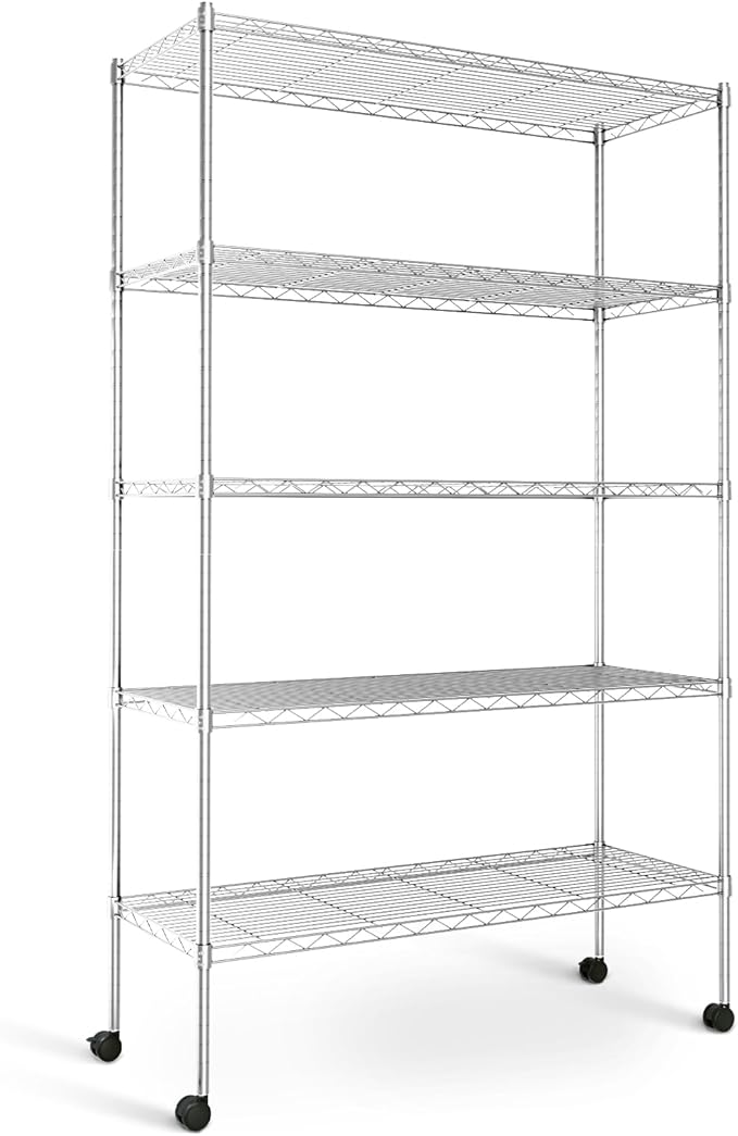 Simple Deluxe Heavy Duty 5-Tier Storage Shelving Unit, 35.83" W x 13.98" D x 61.02" H, 1250 Lbs Loading Capacity, Chrome