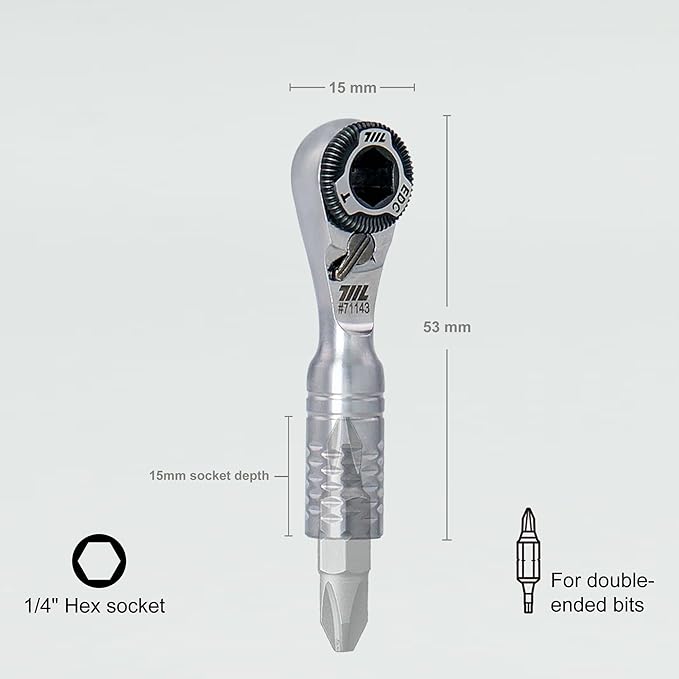 711L Mini Ratchet Wrench TG - One of the World's Smallest 1/4" EDC Ratchet Wrench For Tight Spaces - Stainless Steel - For Double-ended Bits