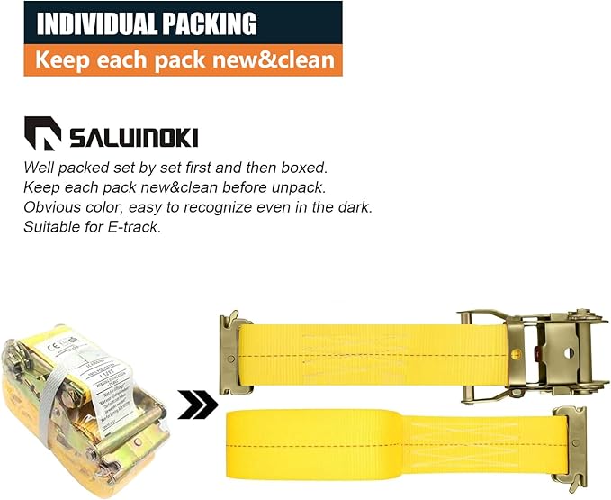 10Pack E Track 2 Ratchet Strap Etrack Van Strap Box Truck Straps Accessories Heavy Duty 12ft E Track Accessories 4400lbs Breaking Load, 2200 Working Load Yellow