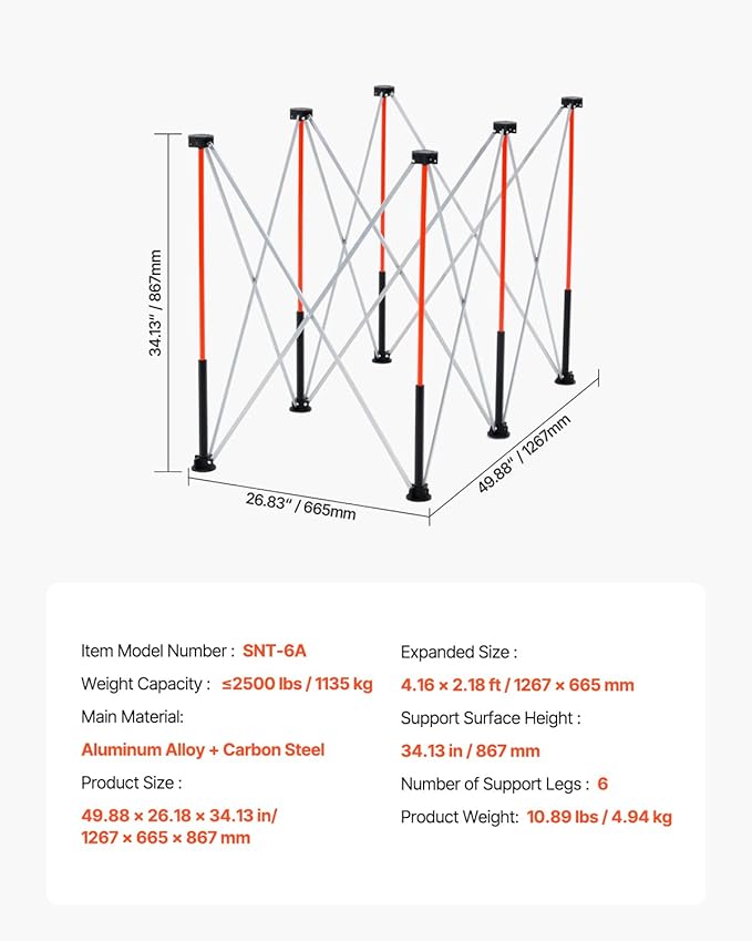 VEVOR Portable Folding Workstand, 4.16 x 2.18 ft Collapsible Workbench, 2500 lbs Weight Capacity, No Assembly Foldable Work Stand with Storage Bag, Table Top NOT Included, for Garage Workshop Outdoor