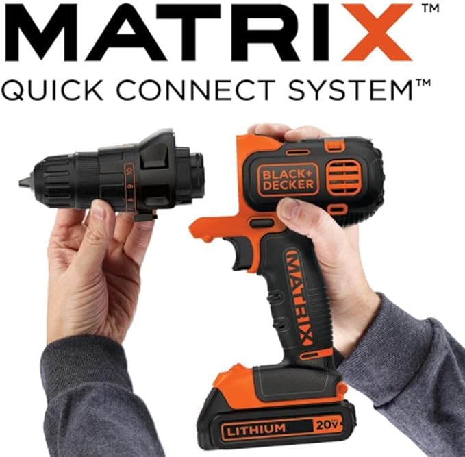 BLACK+DECKER 20V MAX Matrix Quick Connect System, Cordless Lithium Power Drill and Driver, Battery Included (BDCDMT120C)