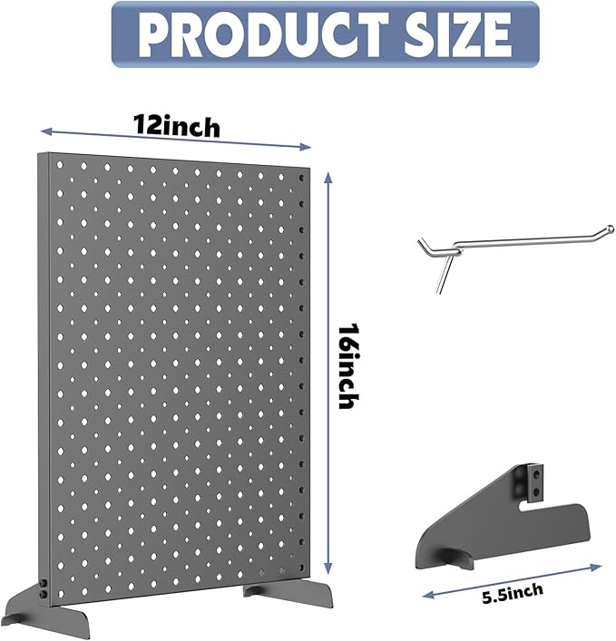 WALMANN Metal Tabletop Pegboard Display Stand for Craft Shows, 12" x 16" Countertop Peg Board with Hooks for Jewelry & Accessories (Black, 2-Pack)