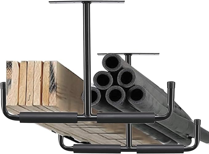 HOME RIGHT Overhead Garage Storage Rack, 16.5 Inch Heavy Duty Ceiling Double Storage Hooks Utility Hanger for Hanging Lumber Ladder Tool Bike & Other Bulky Items (2 Pack, Black)