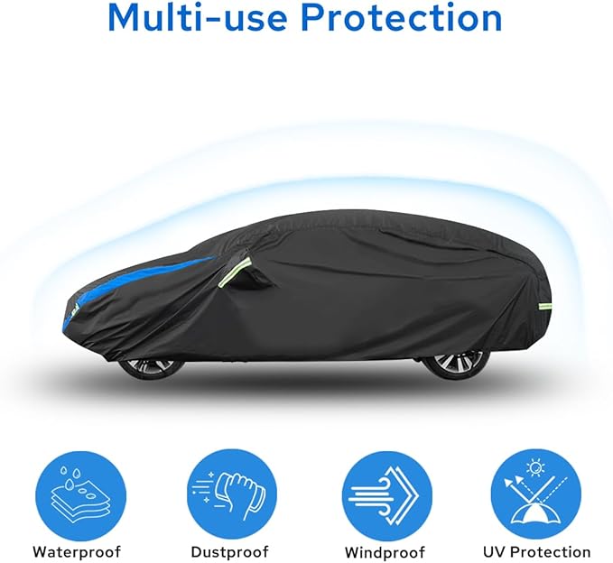 Avecrew Car Cover for Tesla Model 3 2017-2026, Custom Fit Full Exterior Cover with Charging Port and Breathable Ventilation Mesh, Waterproof All Weather Outdoor Rain Snow Sun Protection Cover