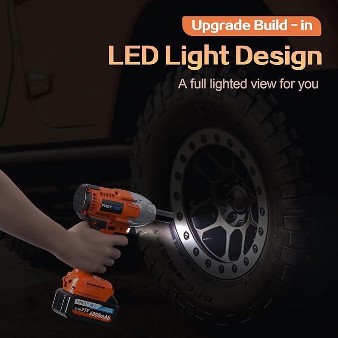 Cordless Impact Wrench, 665Ft-Ibs (900N.m) 1/2" Electric Impact Wrench, 21V Power Impact Drill with 2x 4.0Ah Battery, 6 Sockets, 8 Drill, 6 Screws, Impact Gun Variable Speeds for Car/Truck /Mower