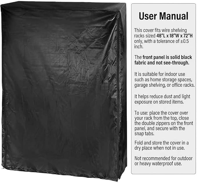QWORK Storage Shelving Unit Cover, Wire Rack Cover for Shelf 48"x18"x 72", 210D Oxford Cloth, to Keep Rack Clean, 2 Pack, Black Cover Only