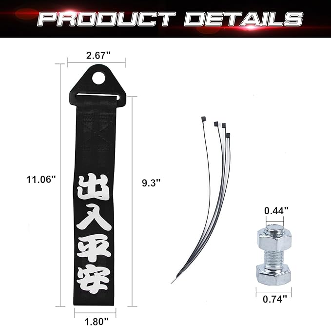 x xotic tech Tow Strap JDM Sports Black Racing Tow Strap Car Modification Decorative Trailer Belt Personalized with Chinese Slogan Fit for Rear Front Bumper (Safe Trip Wherever You go)