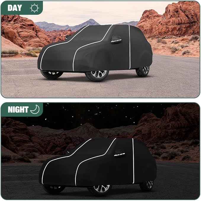 Fluorescent Strip Design 6 Layers Waterproof Car Cover Compatible for Mercedes Benz GLA 2014-2024 All Weather Full Car Cover with Storage Bag