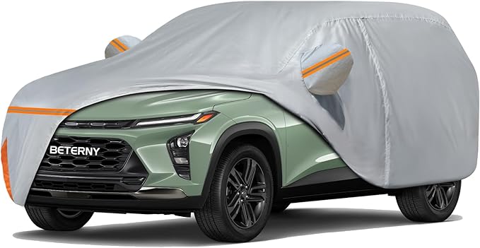 Car Cover for 2023-2025 Chevy Trax LS/1RS/LT/2RS/ACTIV, Waterproof Custom-fit All Weather Sun Rain UV Dust Snow Protection Outdoor Car Cover with Door Zipper and Cotton Lining-Grey