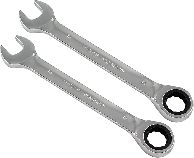 2 Pcs 13mm Ratchet Wrench Metric Ratcheting Wrench Set with 5° Movement and Hardened & 72 Teeth for Projects Metric Tight Spaces