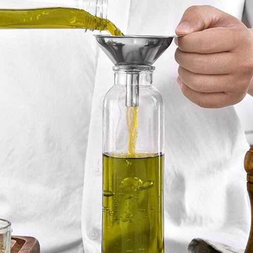 3 in 1 Metal Funnels for Filling Bottles Stainless Steel Small Kitchen Funnel Set for Transferring Essential Oils Liquid Fluid Spice Dry Ingredients Powder, Durable (‎Short-Handled Funnel)