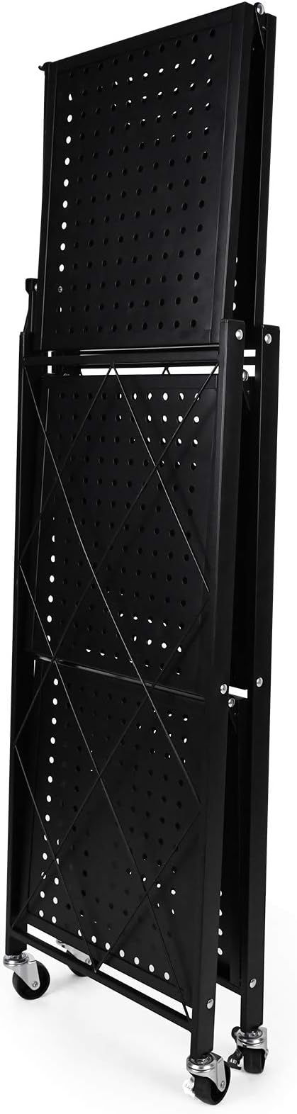 3-Tier Foldable Metal Shelves Heavy Duty Storage Shelving Unit with Wheels, Organizer Shelves for Garage Kitchen, Black