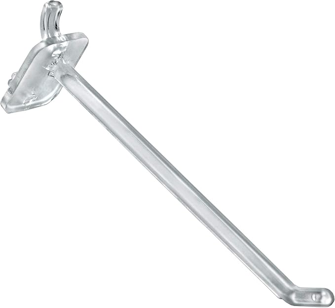 Azar Displays 800006-C Pack of 50 Clear Pegboard Hooks (Also Available in Black & White) - 6” Pegboard Hook Set (2” & 4” Pegboard J Hooks Also Available) - Polycarbonate Plastic Hooks for Retail