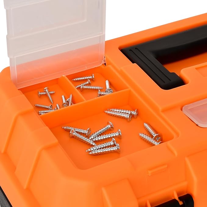 17-inch Tool Box with Removable Tray,Multipurpose Plastic Storage Box/Portable Tool Boxes/Art Craft Organizer, Three Small Parts Storage On The Lid