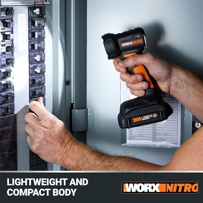 WORX Nitro 20V LED Work Light PowerShare, 160/350 Lumens Portable Light, LED Flashlight with Flexible Pivoting Head WX025L.9 – Tool Only