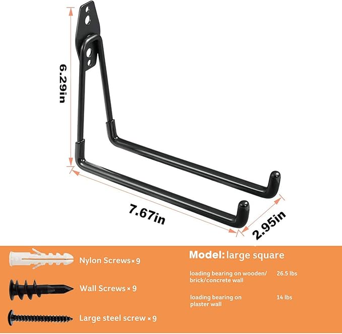 Garage Storage Hooks - 7.5 Inch Long Wall Mount Hanger, Garage Organizer Heavy Duty Utility Hooks for Ladder, Ski, Chairs, Garden Tool, Bulk Items