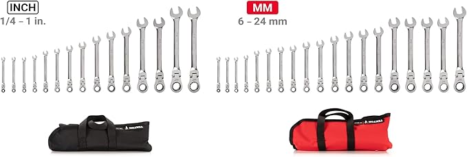 TEKTON Flex Head Ratcheting Combination Wrench Set with Rolls, 34-Piece (1/4-1 in., 6-24 mm) | WRC95405