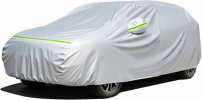 Favoto Hatchback Car Cover Waterproof All Weather for Automobiles Compatible with VW Golf, Ford Fiesta, Honda Fit, Outdoor Sun Rain Protection Car Tarp Universal Fit for Hatchback (157-171 inch)