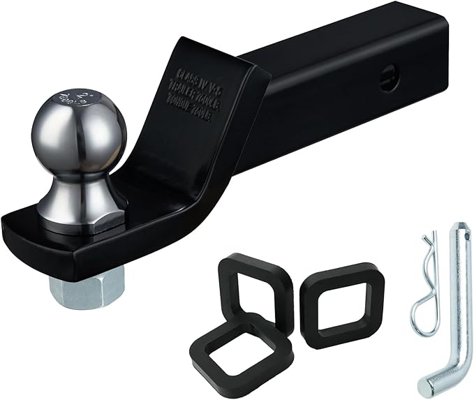 TOPSHINE Trailer Hitch Ball Mount with 2 in Ball & Hitch Pin, Heavy Duty Steel Fits 2 Inch Receiver, 7500lbs Capacity, 2-in Drop, 3pcs Hitch Receiver Silencer Pad Included, Black