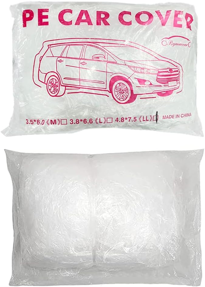 Disposable Car Cover 3 Pack Clear Plastic Car Cover Universal Rain Dust Garage Cover with Elastic Band Medium (15.7' x 24.8')