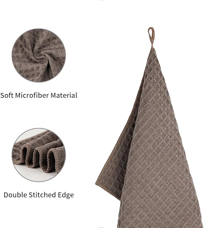 watchget Barista Micro Cloth 4 Pack Microfiber Barista Cleaning Towels Coffee Cleaning Accessories for Espresso Machine, Steam Wand, Countertop, Kitchen Dish Cloth Waffle Weave Brown(12"x12")