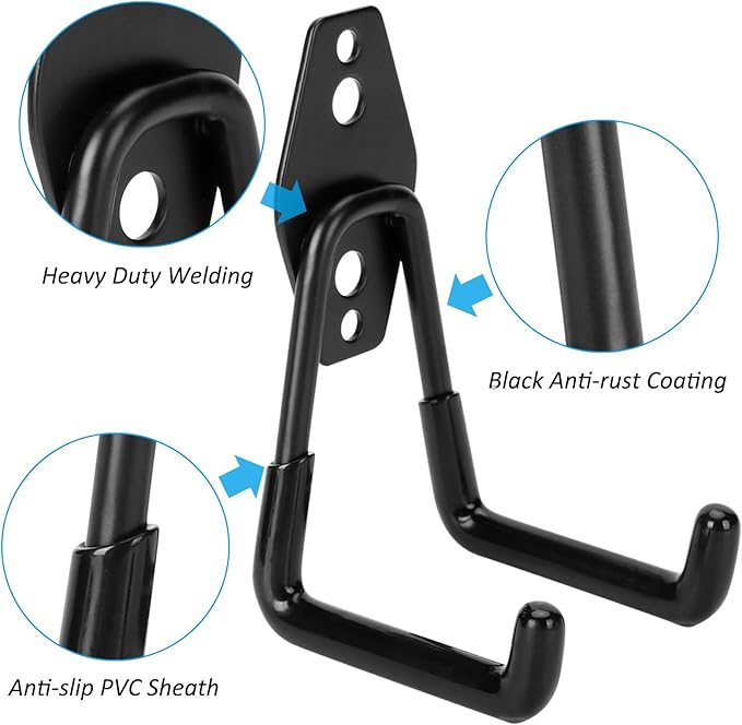 4 Pack Garage Hooks Heavy Duty - Supports 100 lbs, Utility Steel Garage Hanger & Organizer for Organizing Garden Lawn Tools, Ladders, Garden Hose, Digging Shovel, Bikes, Ropes