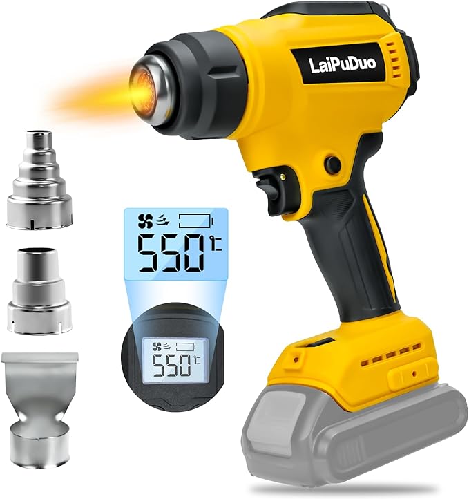 Cordless Heat Gun for Dewalt 20v Battery, 300W Fast Heating Hot Air Gun, 2-Temp Setting 86℉-1022℉(30°C-550°C) with 3 Nozzles for DIY Crafting, Shrink Tubing(Tool Only)