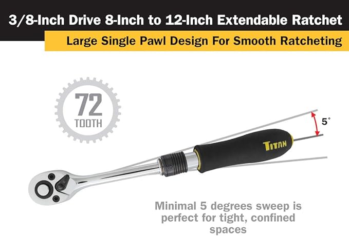 Titan 12070 3/8-Inch Drive x 8 to 12-Inch 72-Tooth Extendable Ratchet