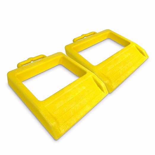 HOXWELL Pallet Jack Wheel Chock 2 Packs, Premium Pallet Jack Stopper for Truck 13.4" Length x 10.6" Width x 1.9" Height (Yellow)