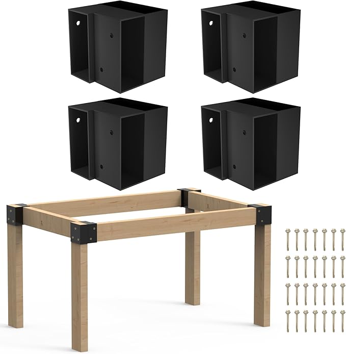 2' x 4' Basics Workbench Kit, 4 PCS Heavy Duty 3-Way Brackets for Garage Workbench Legs Brackets, Metal DIY Work Bench Kit Suitable for Shelving, Work Table, Lumber Not Included