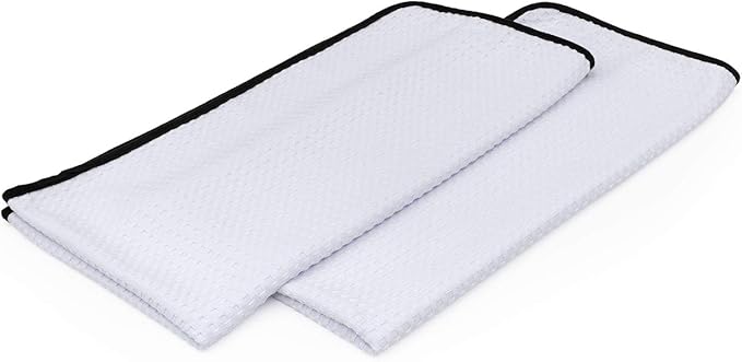 The Rag Company - Dry Me A River - Professional Korean 70/30 Blend Microfiber Waffle-Weave Drying & Detailing Towels, Soft Suede Edges, 390GSM, 20in x 40in, White (2-Pack)
