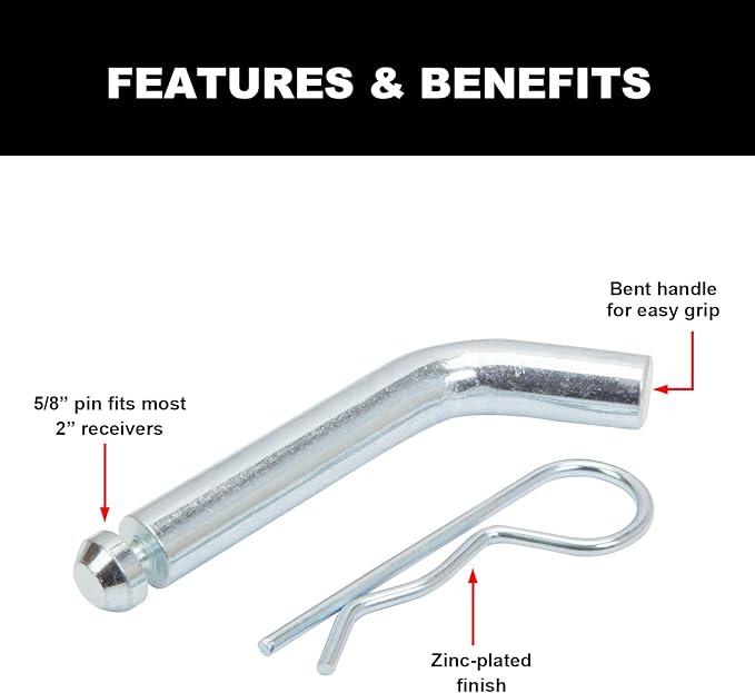 TCE Trailer Hitch Pin and Clip,5/8 Diameter Hitch Pin Fit for 2 Inch Receiver,Towing Hitch Accessories,ATRLY2101U