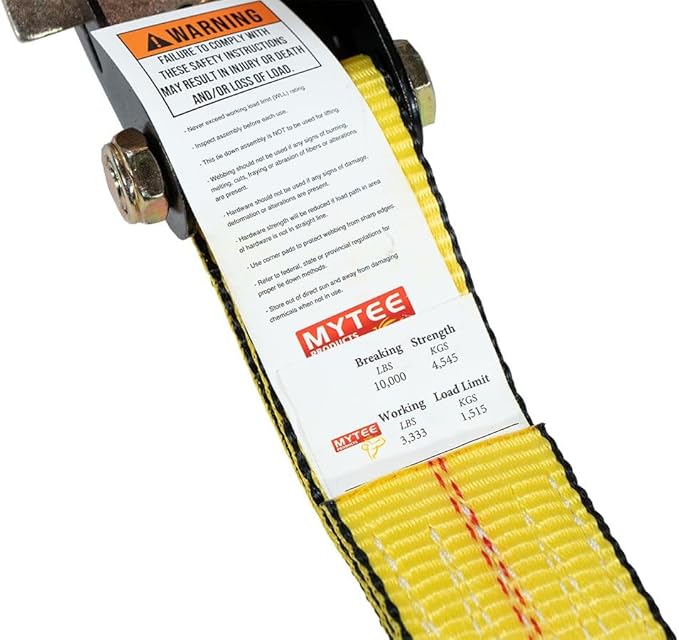 Mytee Products 20 Pack 2" x27' Yellow Ratchet Strap with J Hooks - 10,000 Lbs Breaking Strength -Heavy Duty Tie Down Large Bar Handle and Cargo Straps w/Wire Hooks for Flatbed, Truck, Trailers Pickup