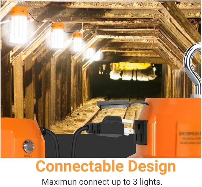 LED Temporary Work Light 300W Portable Hanging Work Construction Light,5000K 42,000 Lm with ON/Off Switch & Hook,for Job Site Lighting, Plug and Play