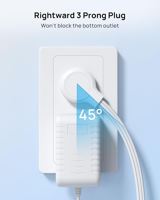 TROND Flat Extension Cord 15ft - Right Angled Flat Plug Power Strip, ETL Listed, 3 Plug Extension Outlets, Three Prong, SPT 16/3 Gauge Cable, 13 Amps, Compact for Indoor Home Office Kitchen, White