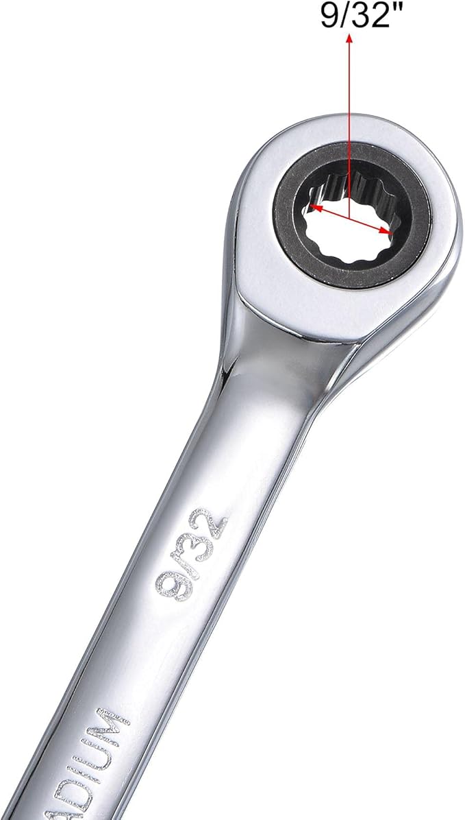 uxcell 9/32 Inch Ratcheting Combination Wrench SAE 72 Teeth 12 Point Ratchet Box Ended Spanner Tools, Cr-V