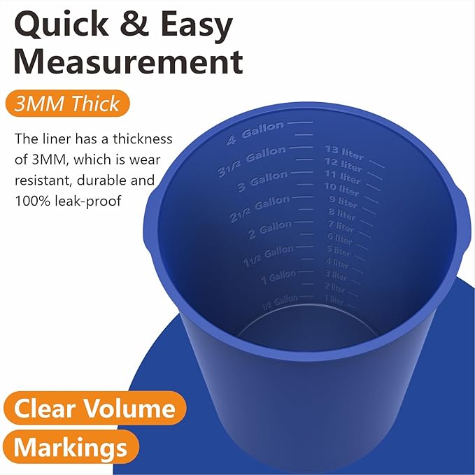 2PCS 5 Gallon Bucket Liner Reusable Rubber Bucket Liners for Concrete Mix and Thinset with Graduated Measurements (2PCS-Blue)