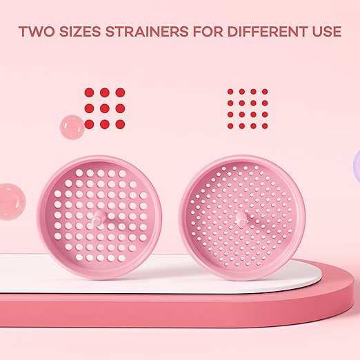 Pisol Wide Mouth Versatile Funnel, Canning Funnels for Kitchen Use, Food Grade Plastic Cooking Funnel Set with 4 Size Spouts and 2 Strainers for Filling Different Bottles and Bags, Pink