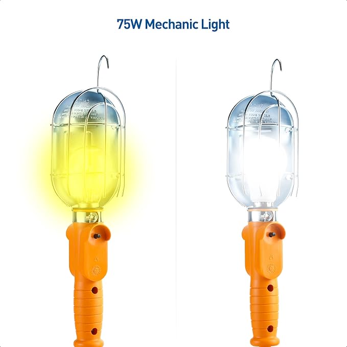 [ETL Listed] Cable Matters 25ft LED Drop Light with Extension Cord, Outlet, Magnetic Base and Built-in Handle in Orange - 1200 Lumen Work/Trouble Light for Garage, 16 AWG Extension Cord