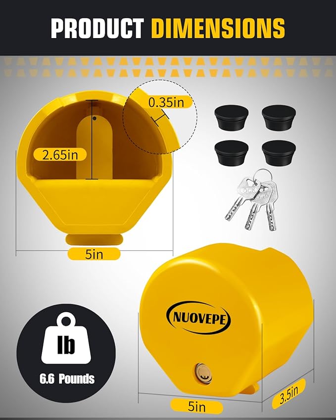 Heavy Duty Trailer Hitch Locks: Universal Fit 1-7/8", 2" and 2-5/16" Couplers, Reinforced Solid Steel Tow Lock for Trailer Tongue, Anti Theft Coupler Lock for RV, Cargo, Boat, Camper, Utility (Yellow)