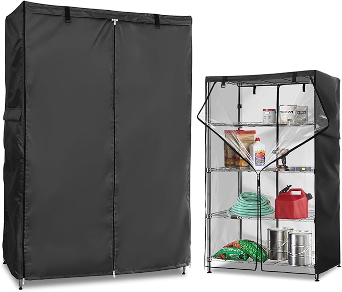Wire Rack Covers,Heavy Duty 600D Dustproof Waterproof Storage Rack Covers for Metal Shelves,Storage Shelf Cover with Zipper for Wire Shlef,30''W x 14''D x 63''H,Black with Clear Front