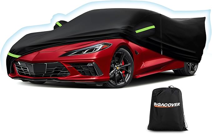 All Weather Car Cover for 2020-2025 Chevy Corvette C8, Waterproof Durable Tear Resistant Protection Heavy Duty Corvette C8 Car Cover with Straps, Zipper, and Storage Bag