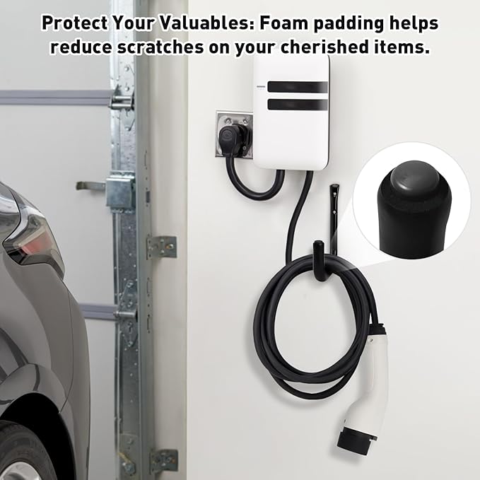 KURUI 10" Garage Organization Wall Hooks, 66 LB Heavy Duty Water Hose Holder for Hanging Ladder Extension Cord Garden Tool Cable, 4 Pcs, Black