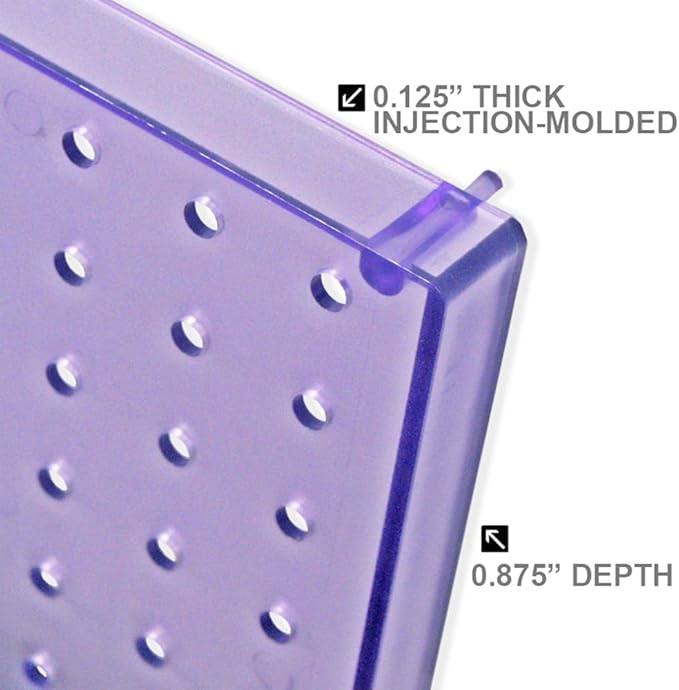 Azar Displays 771620-PUR Plastic Pegboard for Wall Organization - Garage Tool Organizer Wall Mount (Pack of 2) - 1-Sided Durable Wall Panel Organizer (16” W x 20” H x 1” D) - Garage Organizer (Purple)