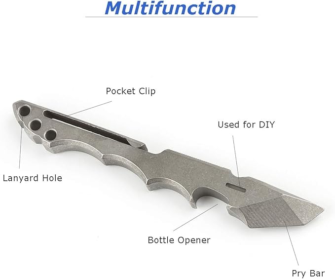 Titanium Pry Bar EDC Multi Tool with Bottle Opener Box Opener Clip Function (Grey)