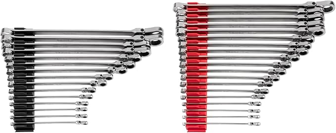 TEKTON Long Fixed/Flex Head 12-Point Ratcheting Box End Wrench Set with Modular Organizers, 34-Piece (1/4-1 in., 6-24 mm) | WRB95306