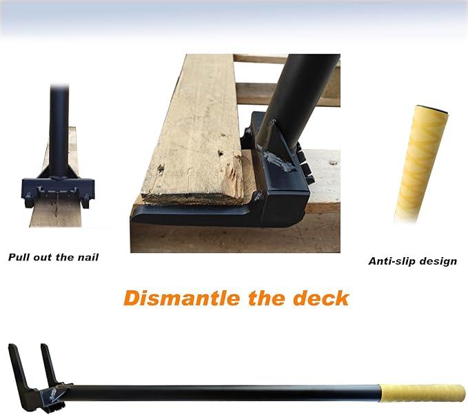 Pallet Buster with Handle 40’’ and Nail Puller, Fully Welded Deck Wrecker Pry Bar, Heavy Duty Pallet Deck Board Removal Tool, Industrial Breaker Bar for Removing or Tearing Down Woods, Black
