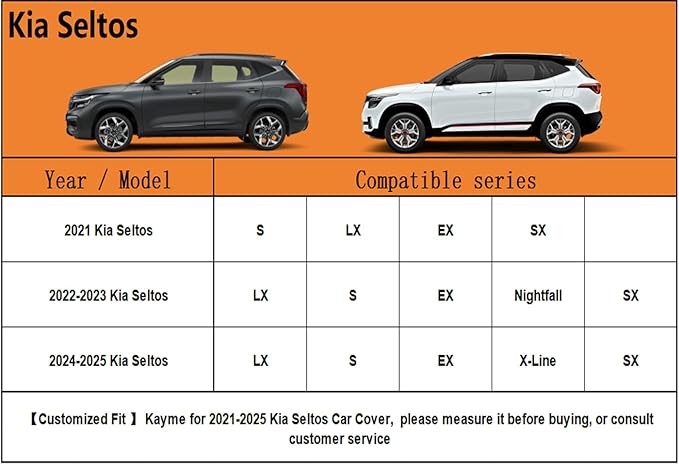 Kayme 6 Layers SUV Car Cover Custom Fit for Kia Seltos（2019-2025） Waterproof All Weather for Automobiles, Outdoor Full Cover Rain Sun UV Protection.Silver