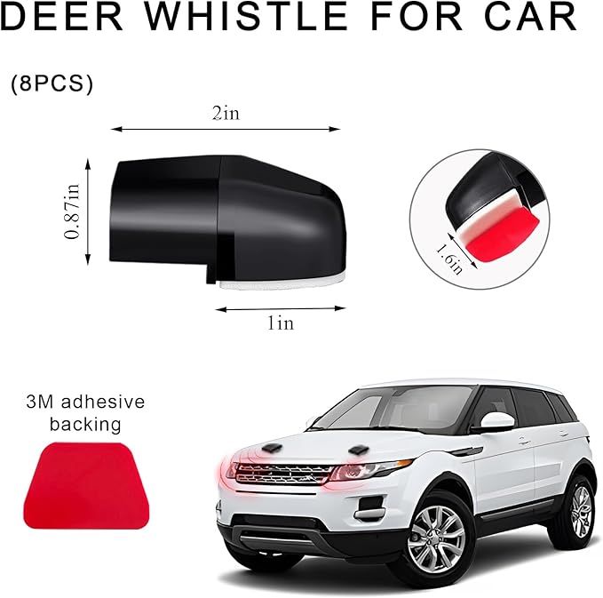 DXNQ 8 PCS Deer Whistles for Car, Avoid Collisions Deer Warning Devices with Adhesive Tapes, Universal Animal Alert Save Deer Whistles for Cars Trucks Motorcycles, Car Accessories (Black)