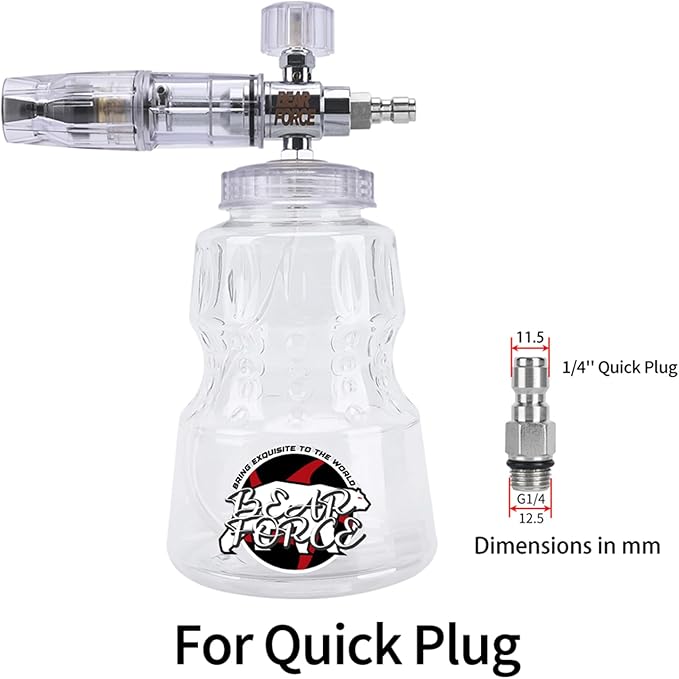 BEAR FORCE Pressure Washer Aluminium Foam Cannon Generator Snow Lance with 1/4" Quick Connector & 1.25mm & 1.10mm Orifice Nozzle for Portland, Husky, Ryobi, Greenworks